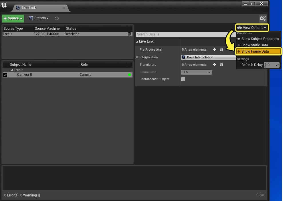 Live Link Freed Unreal Engine ドキュメント