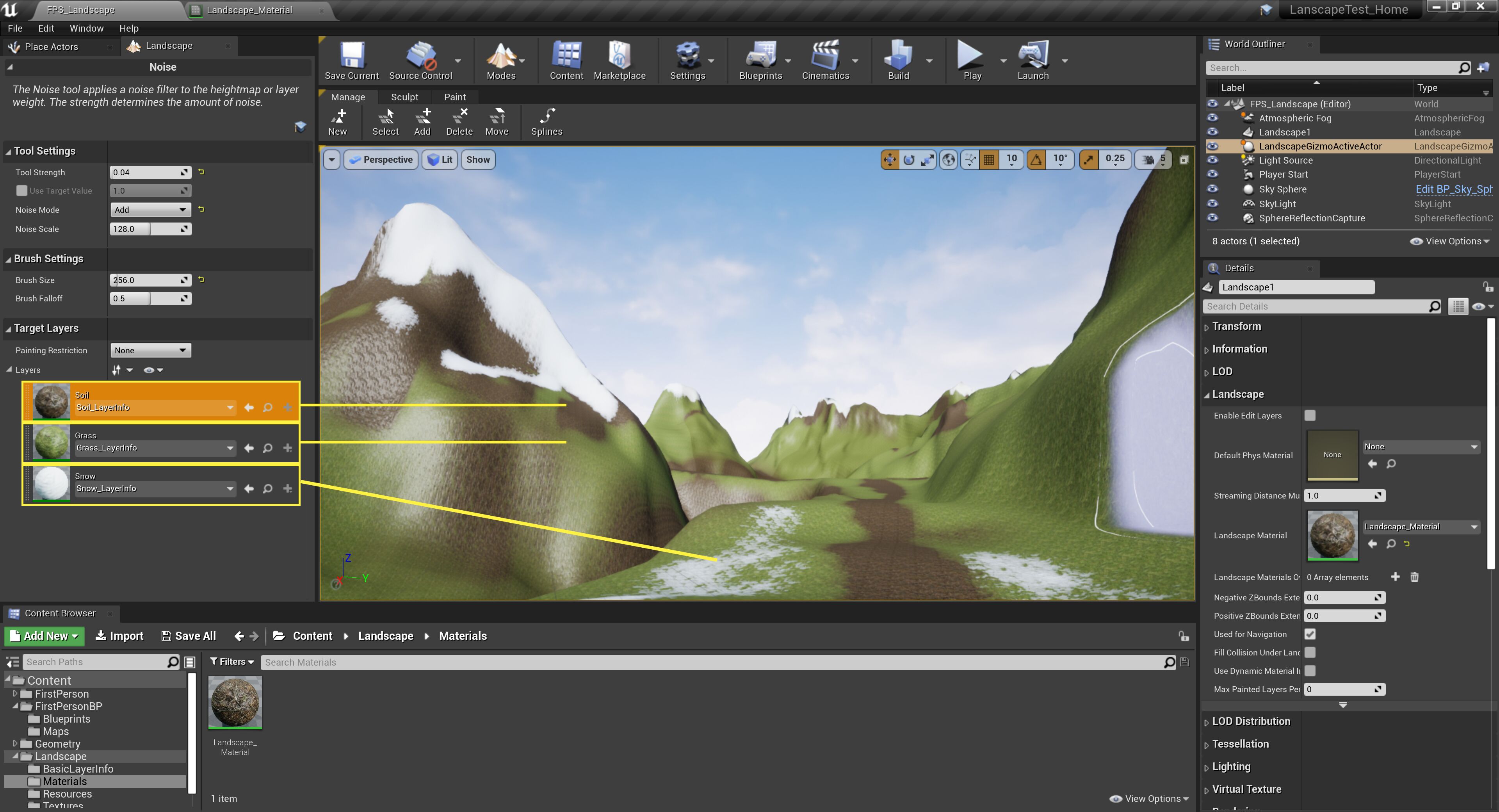 Landscape Manage Mode in Unreal Engine