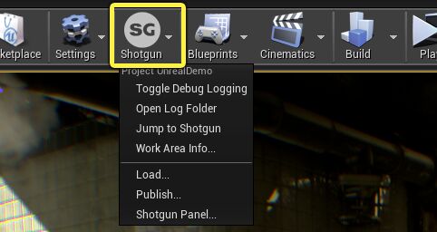 ShotGrid menu in the Toolbar